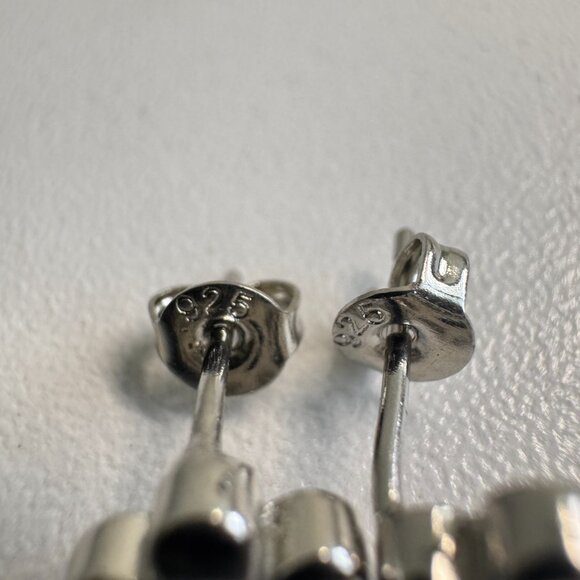 Sterling Silver 925 Flower Stud Earrings with Black Stone – Floral Petite Design - Picture 3 of 8